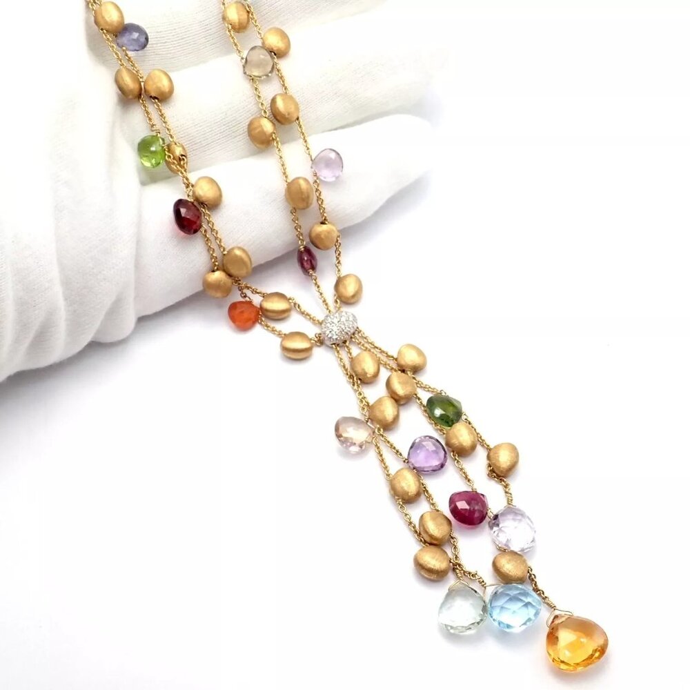 Authentic! Marco Bicego 18k Yellow Gold Paradise Gemstone Diamond Necklace - Picture 4 of 10
